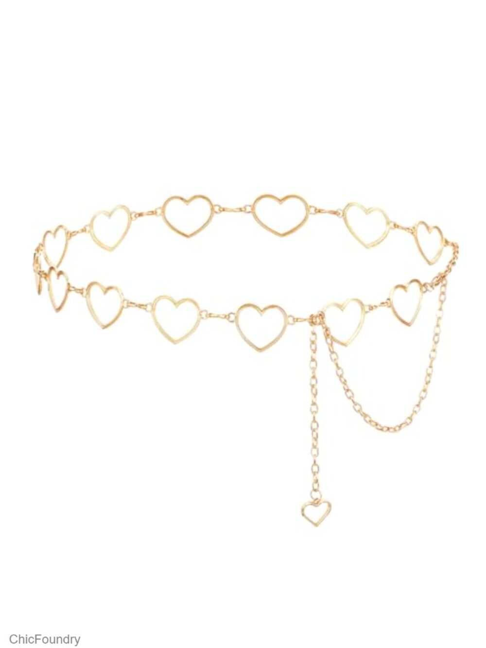 Rhinestone Gold Heart Waist Chain Belt for Women Dress Jeans Bikini